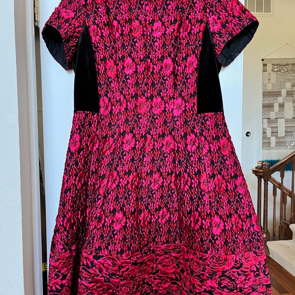 Brocade and velvet cocktail length dress, size 14